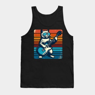 Electric Guitar Cat Rock Music Retro Funny Cat Tank Top